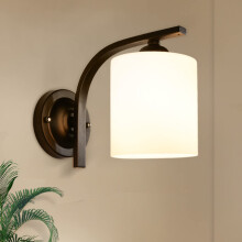 Modern Matte Black Wall Sconce Bathroom Vanity Light with Milky Glass Shade, E26 Up Down Mount