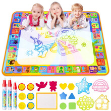 Water Doodle Magic Mat, 100 x 78cm Multicolored No Mess Water Drawing Mat with 3 Magic Pens & 6 Stamps - Educational Kids Toys & Xmas Gifts for Boys