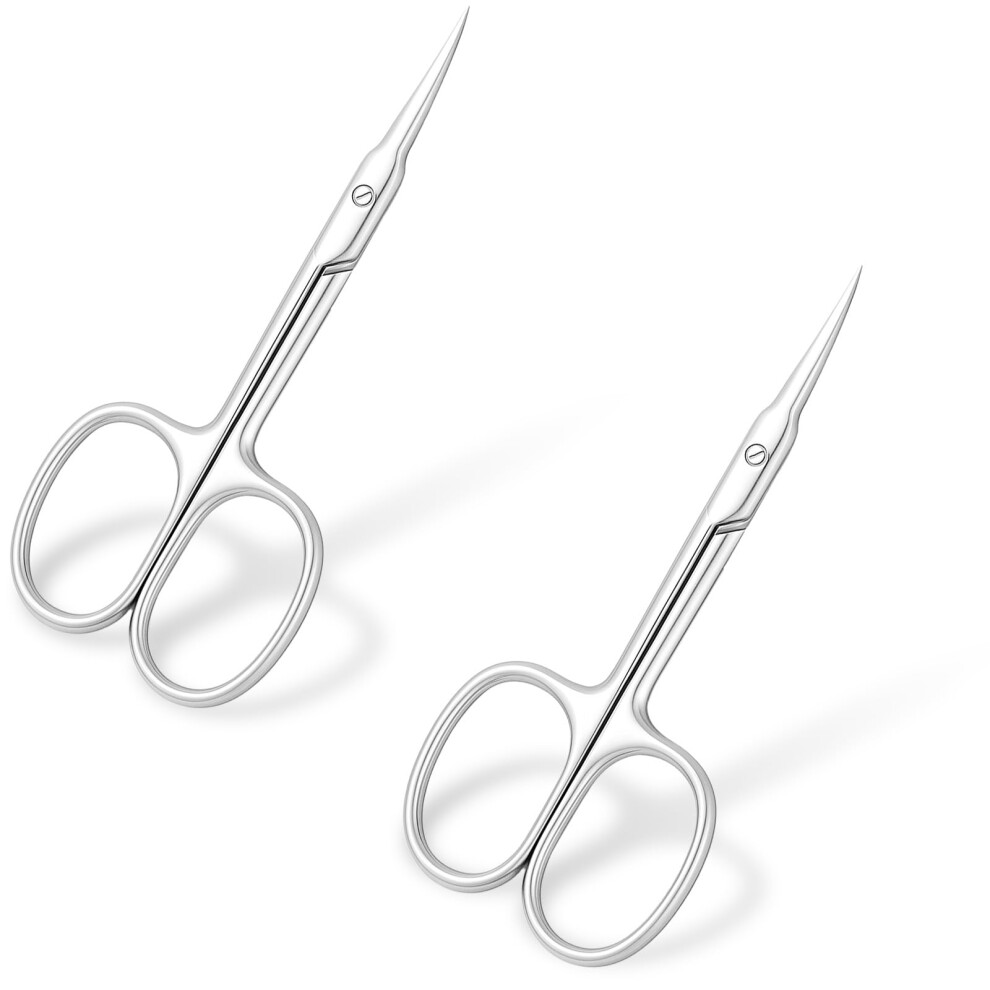 2 Pcs Stainless Steel Cuticle Scissors with Ergonomic Grip, Extra Fine Curved Nail Scissors for MultiPurpose Grooming