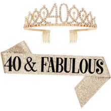 Leixi 40 and Fabulous Sash Rhinestone Tiara Set 40th Birthday Gifts Birth