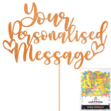 Any Text Personalised Glitter Cake Topper - Copper Orange Name, Age, Words Glitter Cake Decoration and Sprinkles - Happy Birthday Decorations - Perso