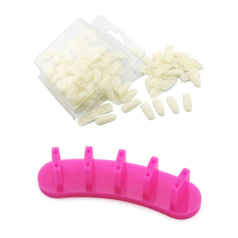 Nail Practice Stand with 100 Tips Removable Training Holder for Manicure Nail Art Rose Red