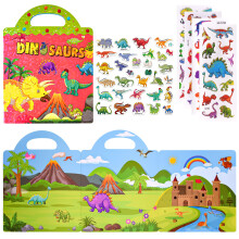 ASTARON 3D Puffy Sticker Book for Kids,88 Pcs Reusable Dinosaurs Jelly Stickers for Toddlers,Puffy Sticker Game Travel Stickers and Educational Senso