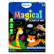 Skillmatics Scratch Art Book for Kids - Animals, Craft Kits & Supplies, 30+ Scratch Stickers, Travel Toys, DIY Kit, Gifts for Boys & Girls Ages 3, 4,