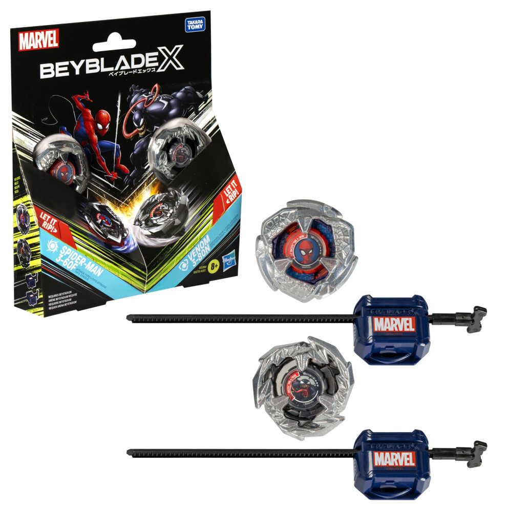 Beyblade X Marvel Collab Spider-Man 3-60F Vs. Venom 3-80N Multipack Set, Includes 2 Right-Spin Tops & Launchers, Spinning Toys For Kids 8+, Boys And