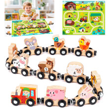 Toys for 1 2 3 4 Year Old Boy Gifts: Toddler Montessori Toys Magnetic Wooden Train Set for Boys Girls Age 2 3 4 Educational Toy Gift for Kid Farm Ani