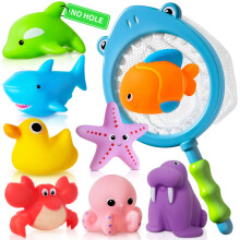 No Hole No Mould Baby Bath Toys - 9PCS Mould Free Bath Toys for 1 2 3 4 Year Olds Toddler Kids Swimming Pool Toys Sea Animals Water Play Toys for Boy