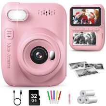 GREENKINDER Kids Camera Instant Print, 3.0'' Large Screen Instant Camera for Kids, 1080P Kids Digital with 32GB Card & 3 Rolls Print Paper, Gift Toy