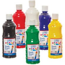 Baker Ross FN163 Primary Colours Ready Mixed Poster Paints - Pack of 6, 600ml Bottles, Art & Craft Paint