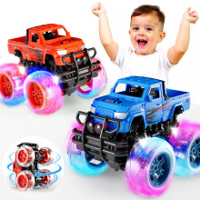 Winstico Monster Truck Toys for 2 3 4 Year Old Boys Gifts - Light Up Toy Cars for Boys Age 2 3 4 - Inertial Pull Back Cars Gifts for Toddler Kids Age