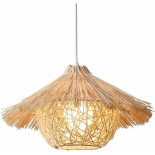 Rattan Pendant Light Boho Straw Hat Handwoven Ceiling Fixture with Warm Ambient Glow Adjustable Height