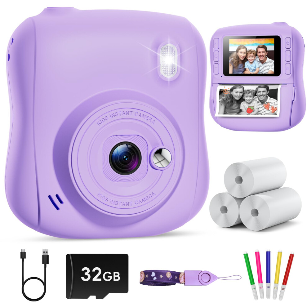 Hangrui Kids Camera Instant Print, Hd Instant Camera For Kids With 32Gb Card & Print Paper, 14Mp 1080P Kids' Digital Cameras, Christmas Birthday Gift 32740875