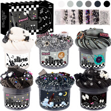 6 Pack Slime Kit, Black Punk Slimes, Cloud Butter & Clear Slime, Party Favors, Toys for Girls Boys Ages 8-12, Goodie Bag Stuffers, Kids Slime Kits fo