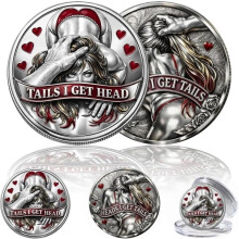 Heads I Get Tail/Tails I Get Head Commemorative Coin, Funny Heads and Tails Challenge Coin, Double-Sided Lucky Token for Date Night Ideas, Humor Pran