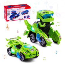 Highttoy Transforming Dinosaur Toys for 3-7 Year Old Boys Girls, Electric Automatic Transforming Dinosaur Car with Flashing Lights & Music, Gifts for