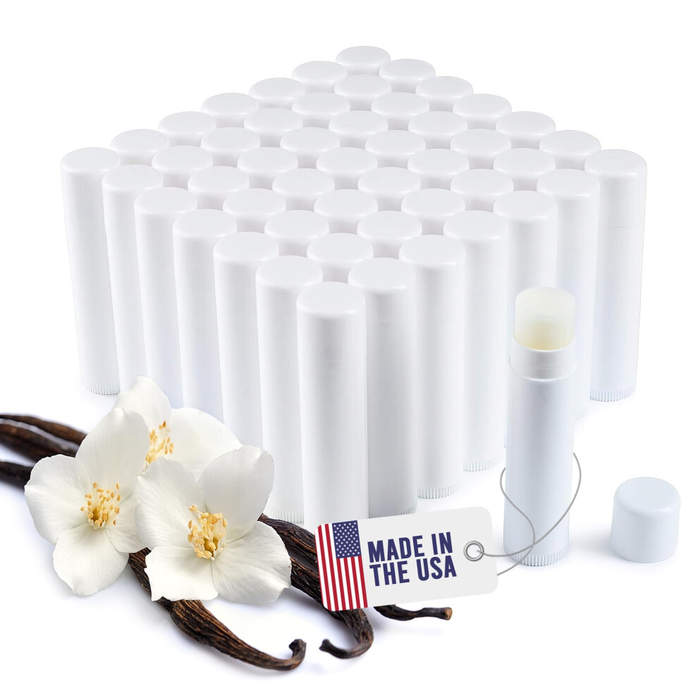 Lip Balm Bulk Unlabeled Vanilla 50 Count Natural Made in USA Moisturizing Wedding and Party Favors