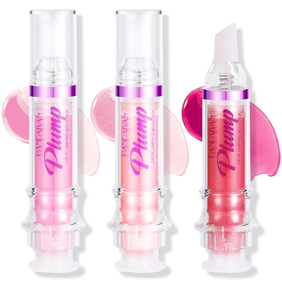 Lip Plumper Gloss with Natural Tint Shine, Instant Volumizing Vegan Cruelty Hydrating Oil, 3 Colors