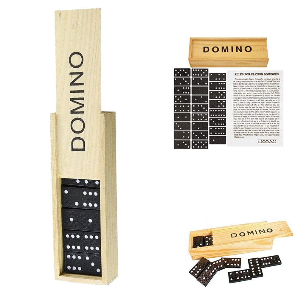 D.a.y. Republic 28Pc Double Six Classic Retro Domino Game, Traditional Set In Wooden Case, Educational Travel Sized Toy (Dominoes In Wood Box) 53134509