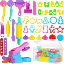 Jiosdo Dough Tools and Cutters, 40 Pcs Kids Toddlers Modeling Clay Tools Set, Plastic Accessories Extruders Rollers Molds with Storage Box, Creation