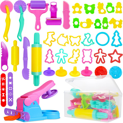 Jiosdo Dough Tools and Cutters, 40 Pcs Kids Clay Tools Set,With Storage Box
