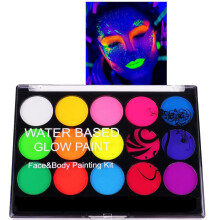 URAQT Face Paint Kit, 15 Color Neon Ultraviolet Glow Face Painting Palette, Faces Paints Safe Body Painting for Adults Kids Party Carnival, Makeup Pa
