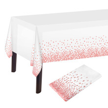 PLULON 2Pcs White Rose Gold Dot Tablecloth White and Rose Gold Table Cover 137 x 274cm Plastic Rectangle Table Cover for Rose Gold Party Birthday Tab