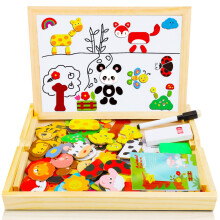 COOLJOY 100+ PCS Wooden Magnetic Puzzle, Magnetic Puzzle Board, Cute Pets Pattern Games Double Sided Jigsaw, Educational Drawing Easel Blackboard Woo