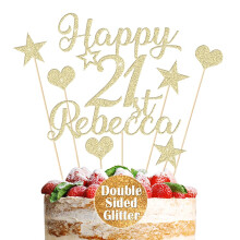 Personalised Cake Topper Custom Multicoloured Non-Shed Double Sided Glitter Cake Decoration Happy Birthday Cake Topper with Any Name Any Age 13th 21s