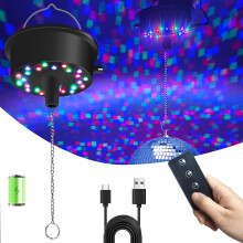 Disco Ball Motor with RGB LED Lights and Remote, Adjustable Speed USB and Battery Powered Spinner for 412 Inch Mirror Balls Party Decor