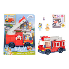 Bluey Firetruck, Firetruck, Exclusive Firefighter Bingo and Bob Bilby Figures Raise The Ladder, Spin It Around and Roll Out The Hose Includes Sticker