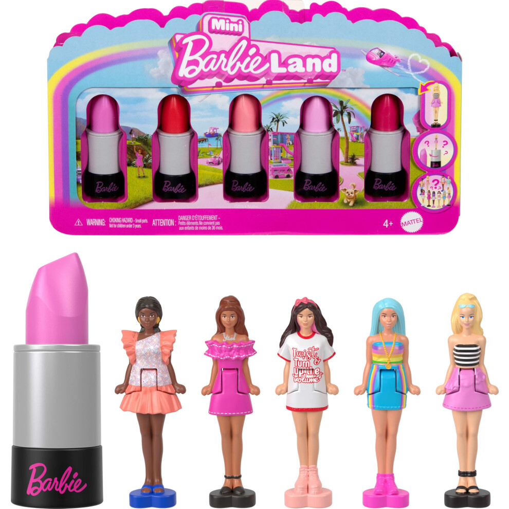 Photos - Doll Barbie Mini BarbieLand 5-Pack Fashionistas , 1.5-inch Mini  in Lipstick Tubes, Instant Collection & Surprise Revea 