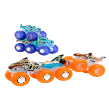 Hot Wheels Monster Trucks Multipack, 1:64 Scale Mega-Wrex & Tiger Shark Toy Trucks with Big Rigs in Matching Power Smashers Deco, HYJ29