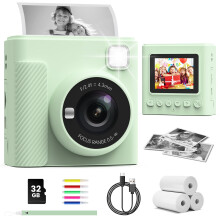 TIATUA Kids Camera Instant Print, 2.4'' Instant Camera for Kids with 32G Card & Print Photo Paper, 1080P Video Kids Digital Toy, Christmas Birthday G