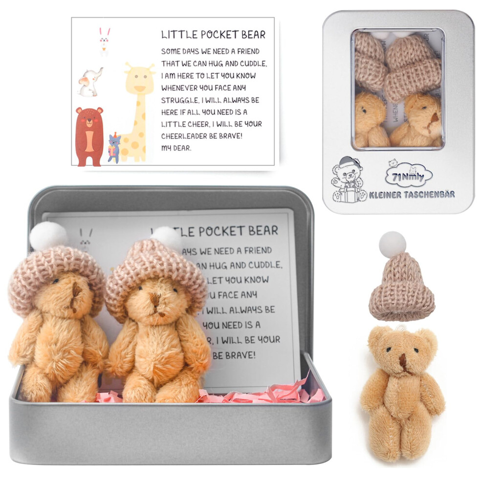 Photos - Other Toys 71Nmly 2 Pcs Worry Bear Hug in a Box,A Little Pocket Bear Hug,Mini Worry Bears with Inspirational Card,Handmade Mini Plush T