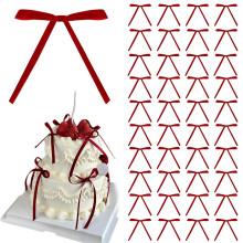 LUFFLOK 40 Pcs Red Cake Decorations, Bow tie Cake Topper Decorations, Baby Shower Cake Decorations for Kids Girls Women Birthday Wedding Party Cake D