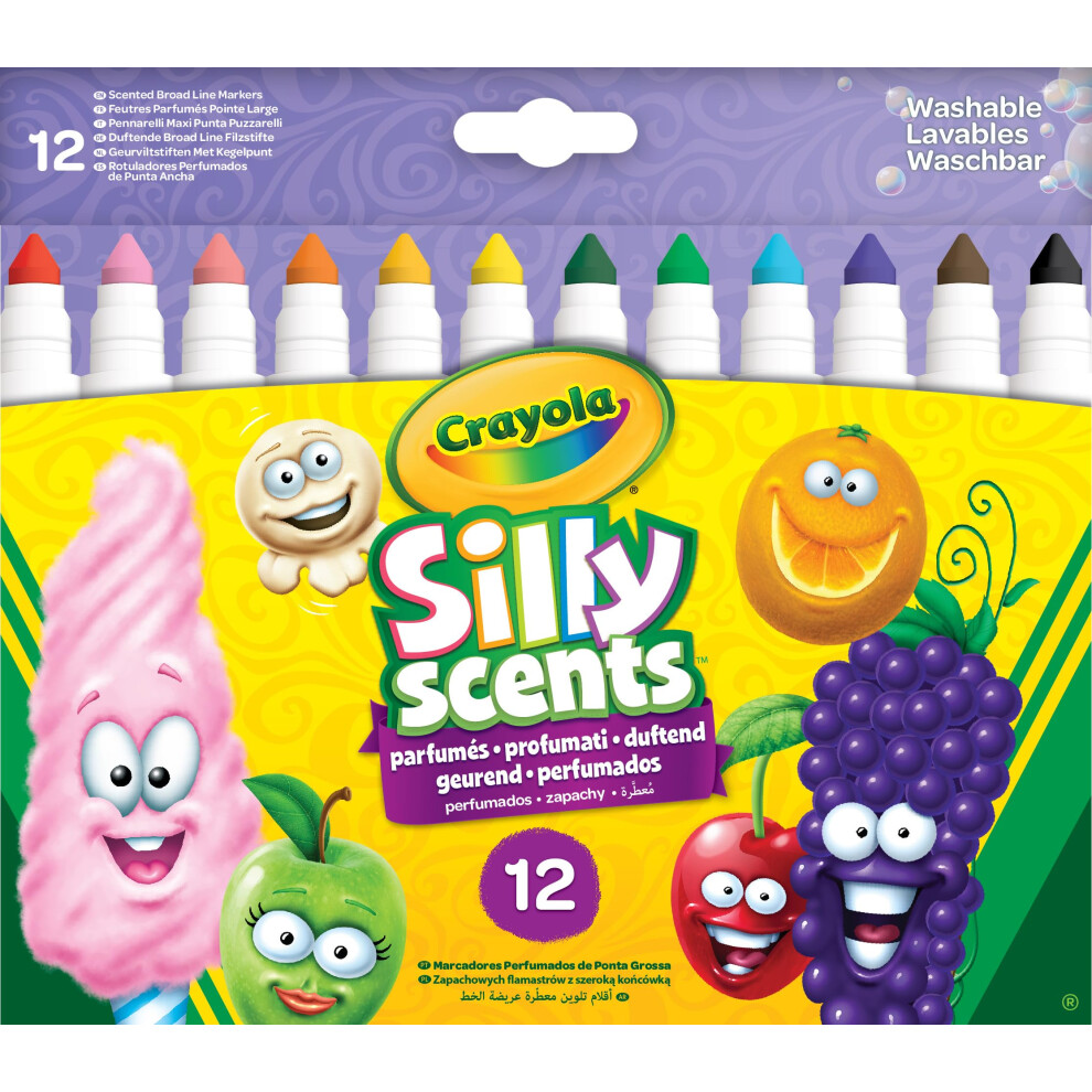 Crayola Silly Scents Broadline Washable Markers - Assorted Colours (Pack Of 12) | Unique Sweet Scents & Colours! | Ideal For Kids Aged 3+