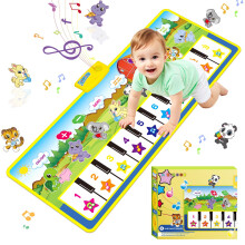 Musical Piano Mat Toy for 1 2 3 Year Old Boys Girls, Foldable Non-Slip Dance Play Mat with 10-Key Keyboard, Volume Control & Record Playback, Early L