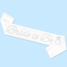 Bride to Be Sash with Sparkling Rhinestones White Satin for Bachelorette Party and Bridal Shower