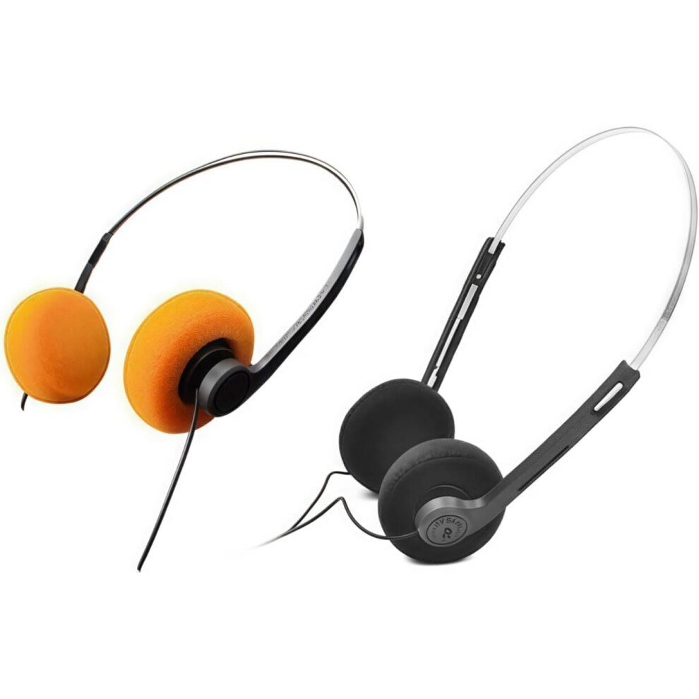 Retro Overear Headphones Hifi Stereo Sound Vintage Design Allday Comfort For Phones Black/Orange 9455672924078