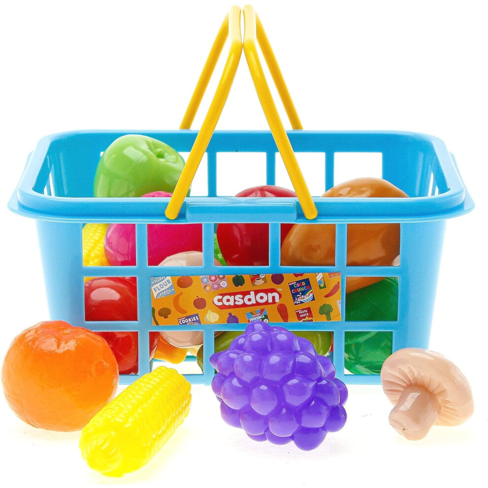 Casdon Fruit & Veg. Assorted Toy Basket With Fruits & Vegetables For Children Aged 2+. Perfect For Playing Shops