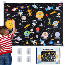 Solar System Toys Felt Board with 61 Colorful Planets Figures, Montessori Space Learning Toy for Kids