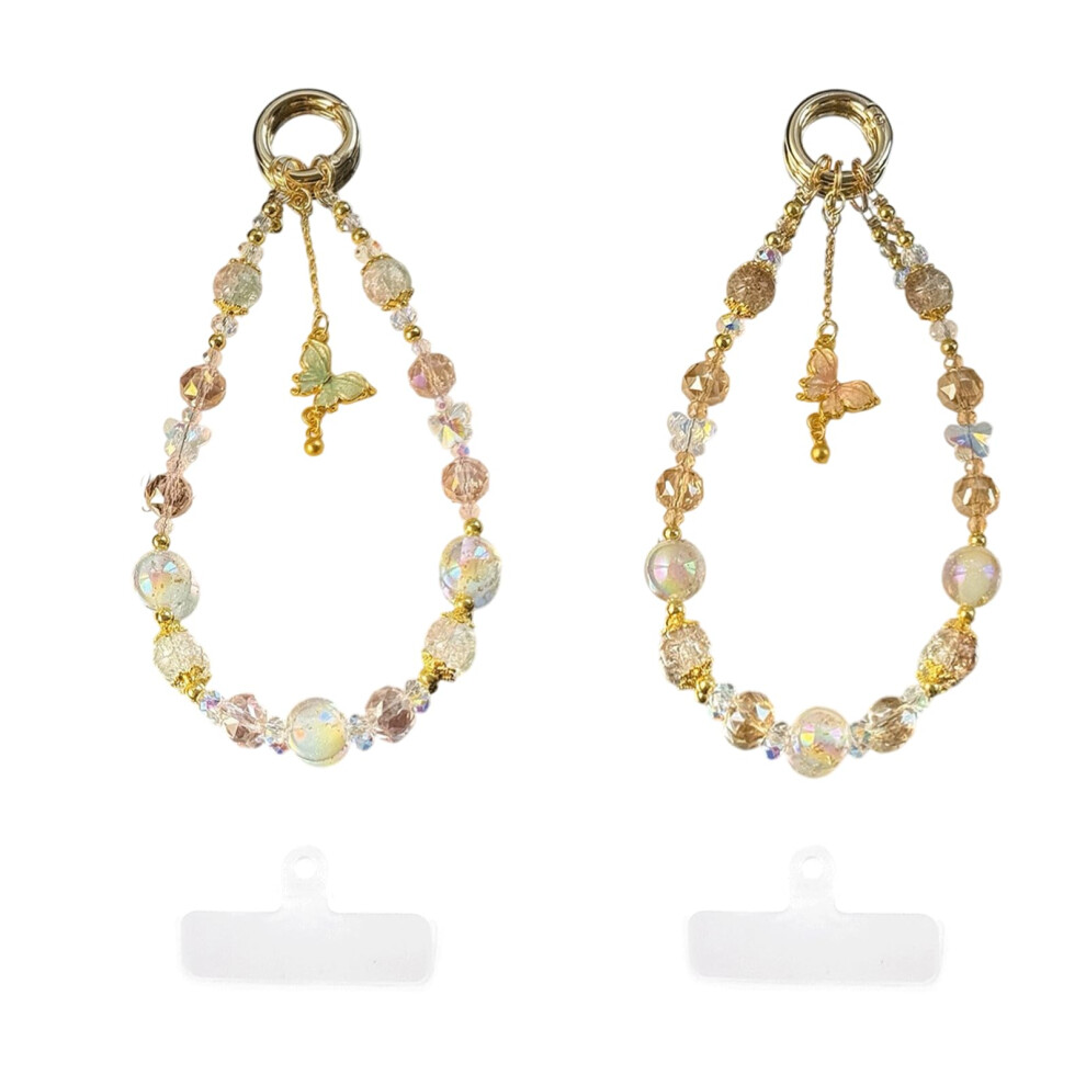 2Pcs Crystal Butterfly Phone Charms With Durable Beaded Wrist Strap For Women Accessories 9455672924276
