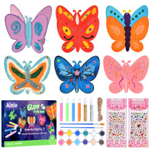Ainiv 12 PCS Butterfly Craft Kit for Kids, Making 6 Butterfly 3D Wooden Crafts Kit for Children, Creative DIY Arts and Crafts for Girls Boys Toddlers