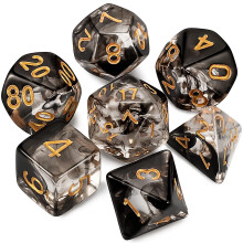Dzxin DND Game Dice Set, 7PCS Polyhedral Dice Set for Dungeons and Dragons RPG MTG Role Playing Table Games (Transparent + Black Cloud)