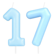 Hongplus Macaron Blue Number 17 Candle, 17 Birthday Candle, Macaron Blue Happy Birthday Candles for Cake, Cake Topper Decorations for Girls Boys Past