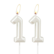 Pearl White 11st Birthday Candle, White Happy Birthday Number 11 Cake Candle Topper for Girls, Wedding Anniversary Commemoration