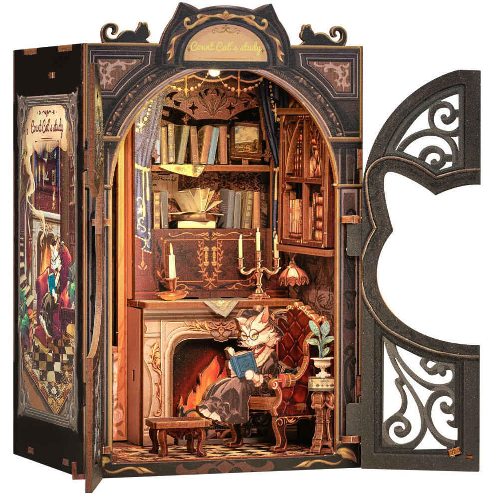 Cutebee Book Nook Kit-Diy Miniature House Kit For Adults,Dollhouse Bookshelf Decor 3D Wooden Puzzle Bookend Craft Model Kits For Adults To Build Gift