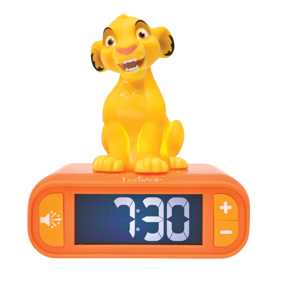 , Disney The Lion King, Simba Nightlight Alarm Clock, Sounds And Melodies, Lcd Backlit Screen, Luminous, Snooze, Rl800an Yellow/Orange Lexibook