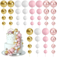 BOUBONI 48 Pcs Cake Topper Decorations Balloon Cupcake Toppers Foam Cake Topper Balls Cake Balls Decorations for Birthday Party Wedding (Rose Gold, P
