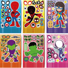 12 Sheets Superhero Stickers DIY Kids Stickers, Make Your Own Party Favor Bag Stickers, Birthday Party Supplies Favors Face Sticker Crafts, Spider Pa